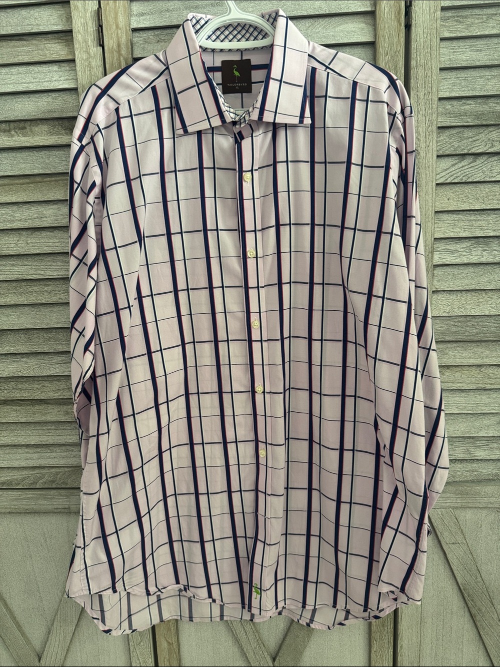 Tailorbyrd Pink Dress Shirt with Navy Windowpane Check